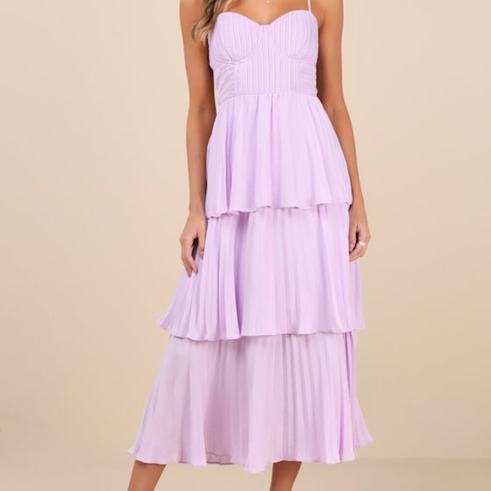 Lulus Cascading Crush Lavender Tiered Bustier Midi Dress Purple - Size XXL